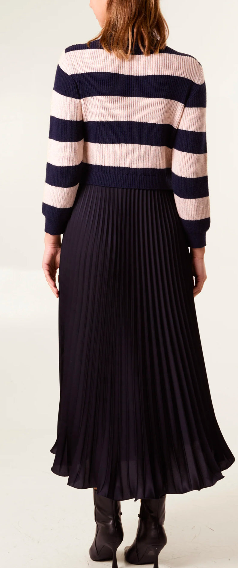 Striped jumper satin skirt dress