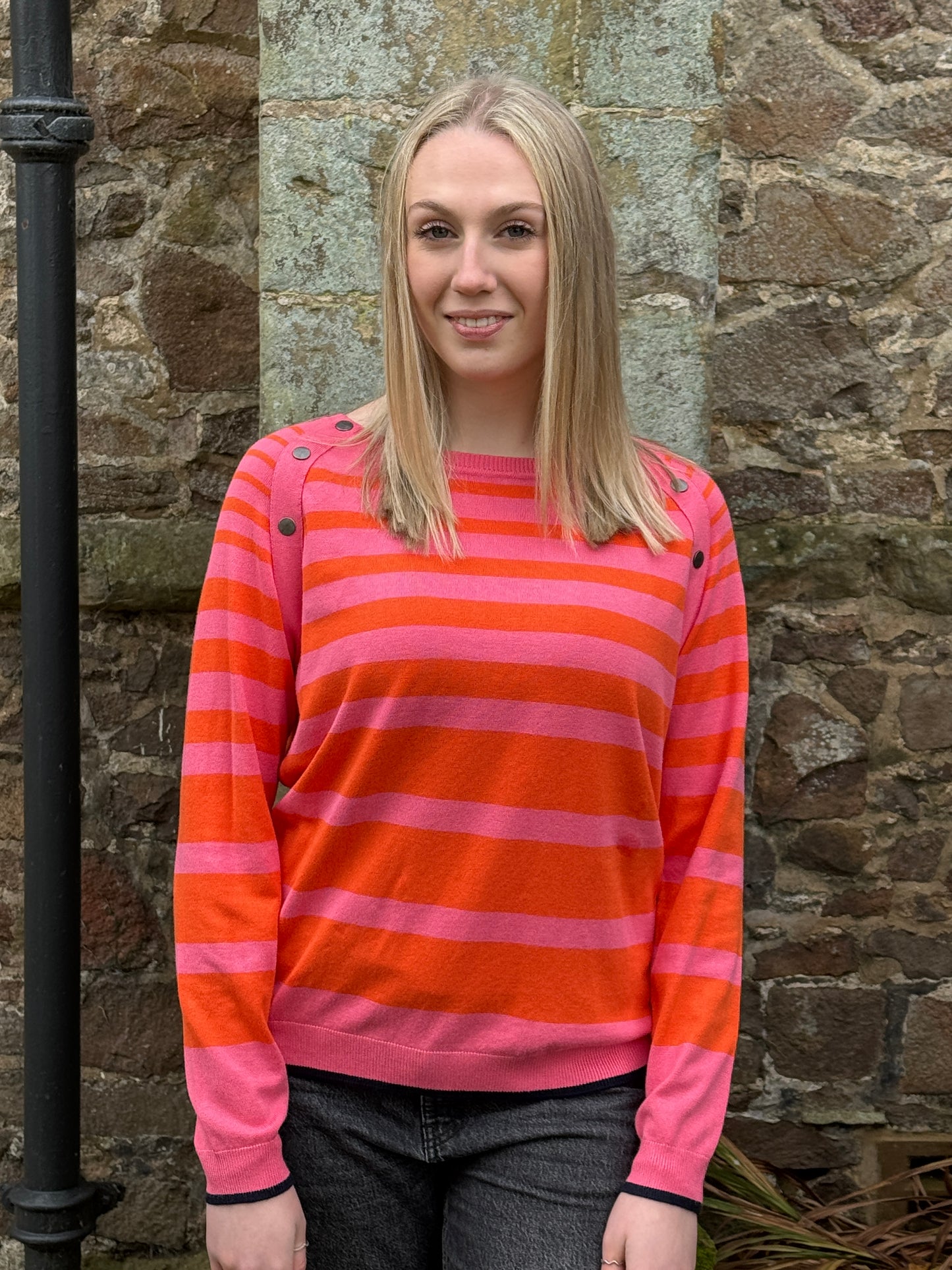 Stripy pink and orange pullover