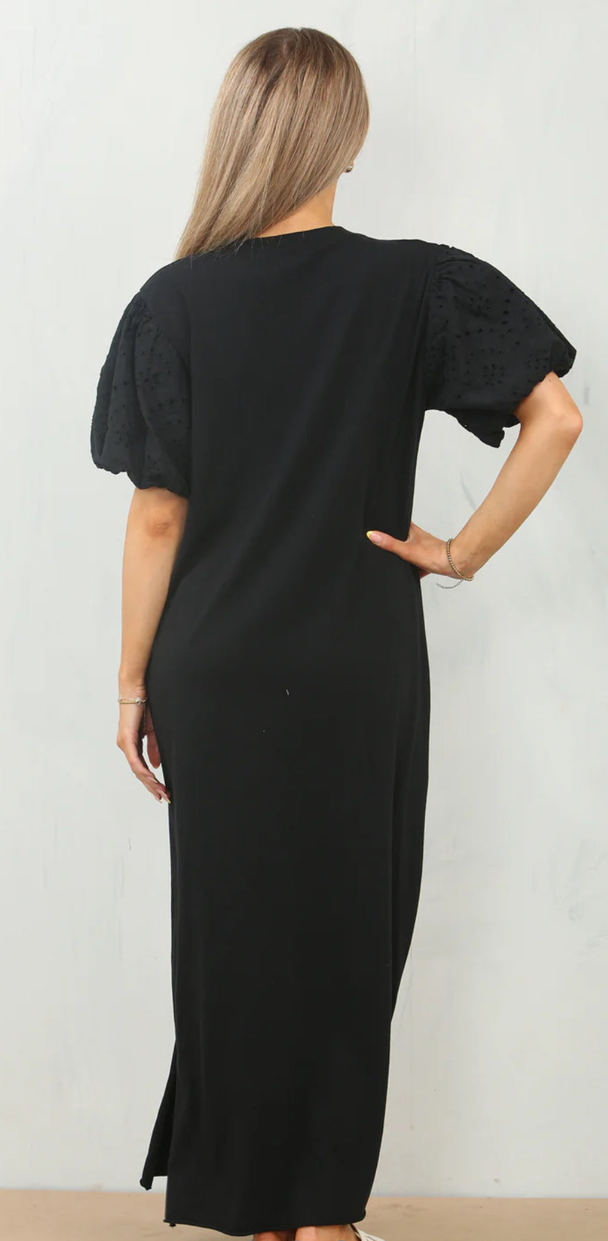 Puff sleeve anglaise maxi dress
