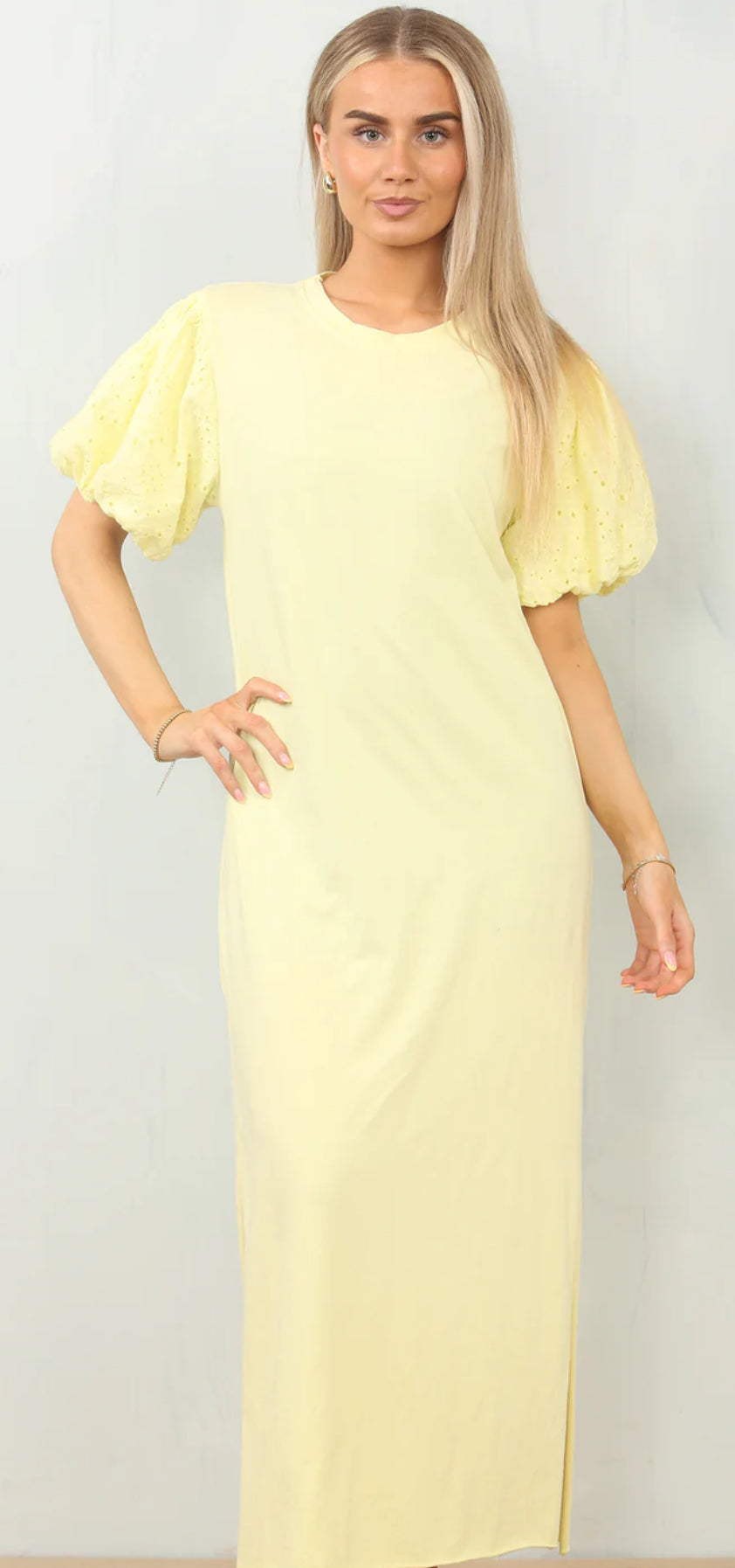 Puff sleeve anglaise maxi dress