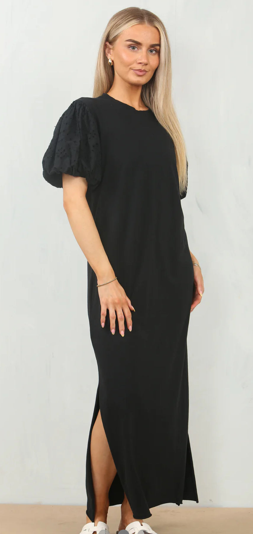 Puff sleeve anglaise maxi dress