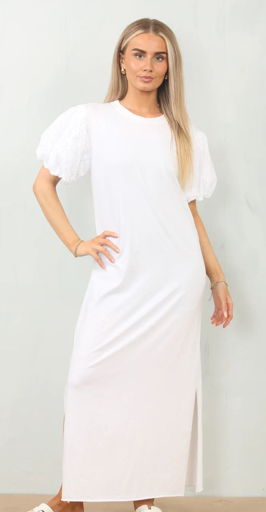 Puff sleeve anglaise maxi dress