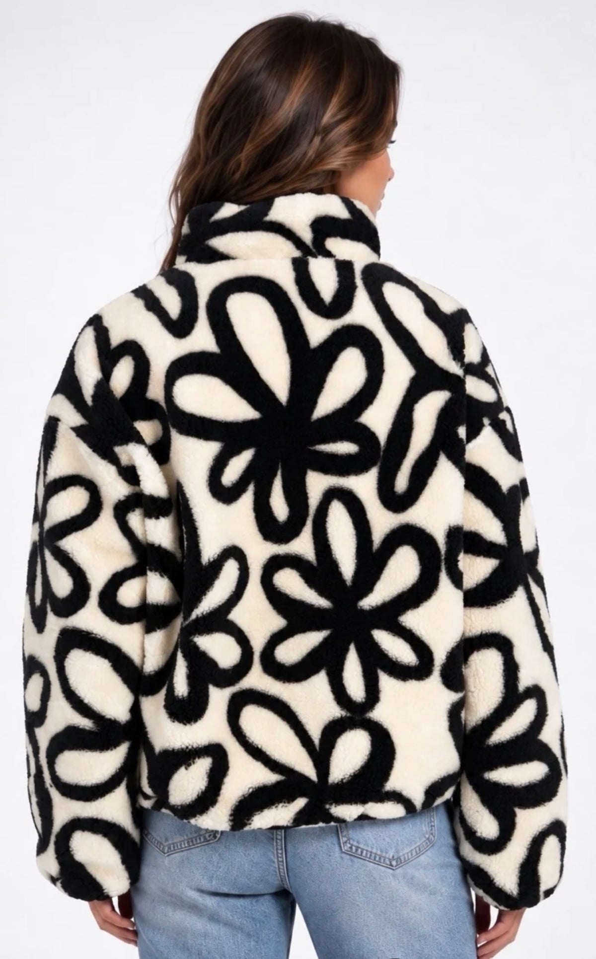 Floral Fleece Stand-Up Collar Pullover