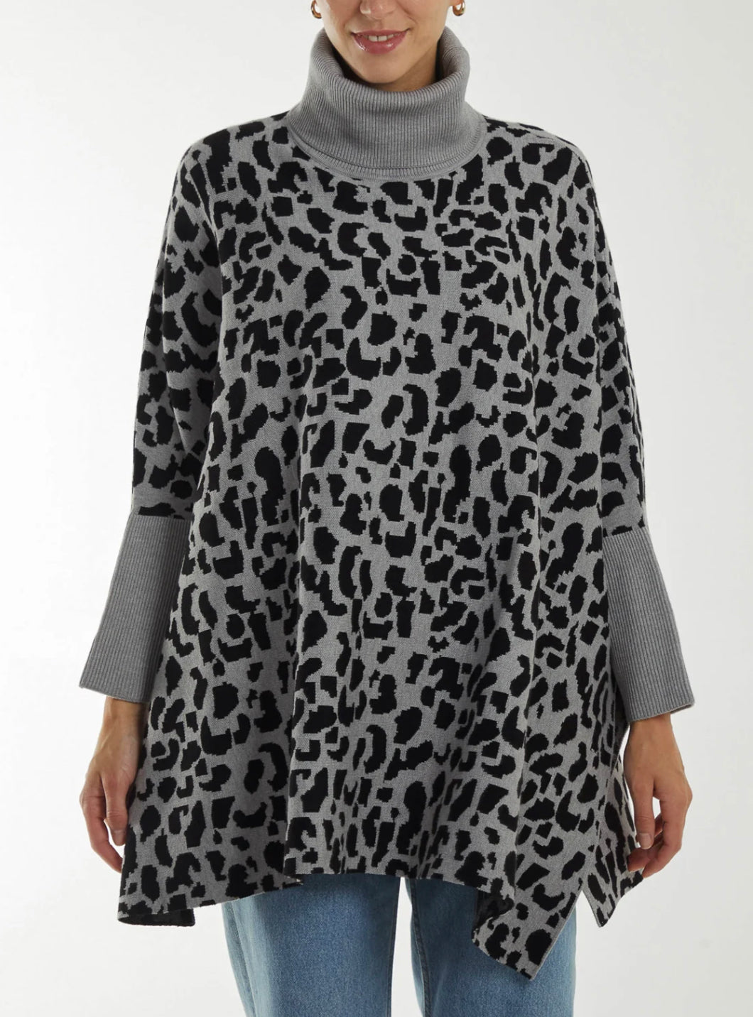 Animal print poncho jumper