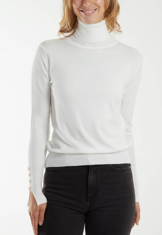 Button sleeve roll neck jumper