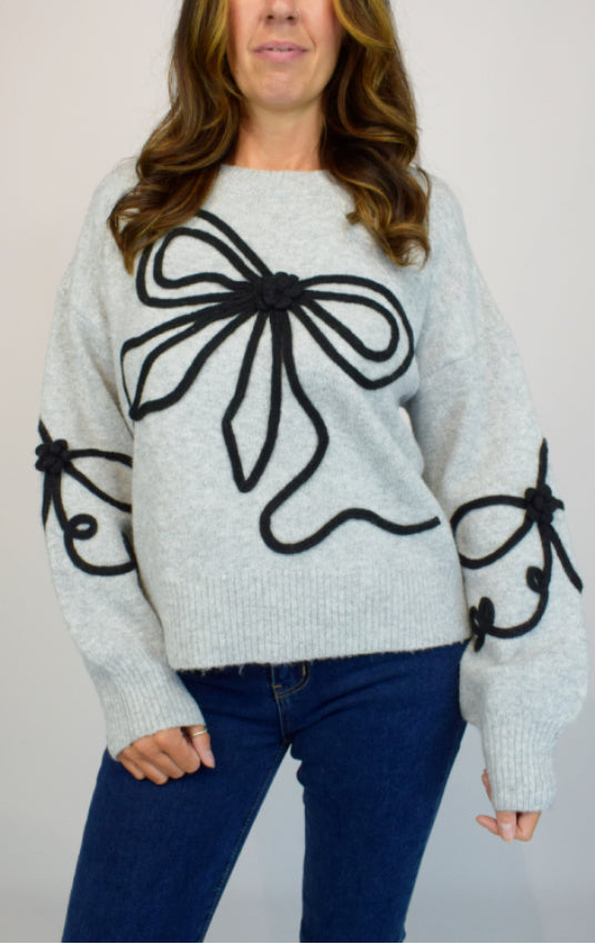 Embroidered bow jumper