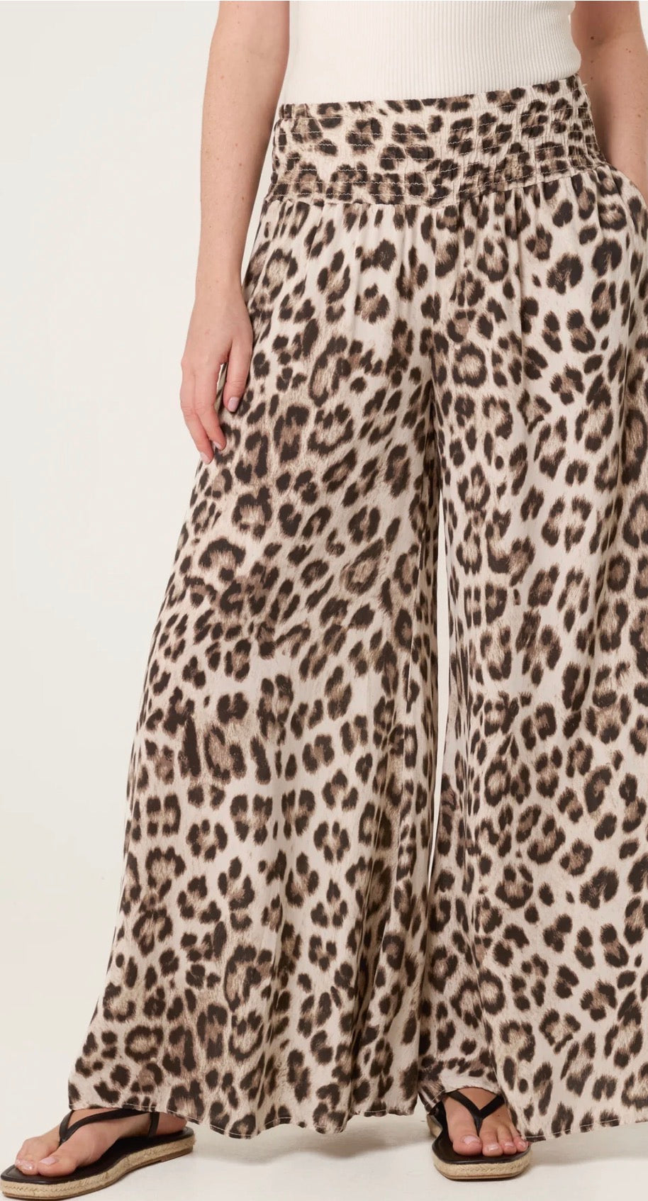 Leopard print wide leg trousers