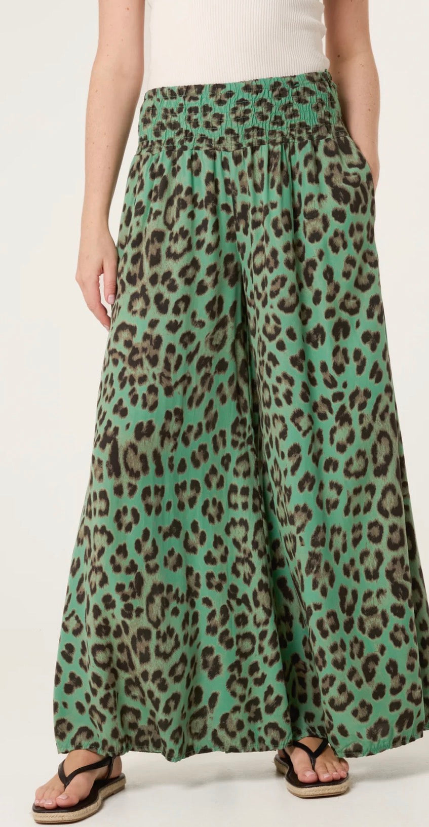 Leopard print wide leg trousers
