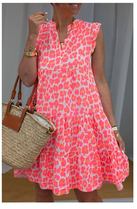Frill sleeve smock dress