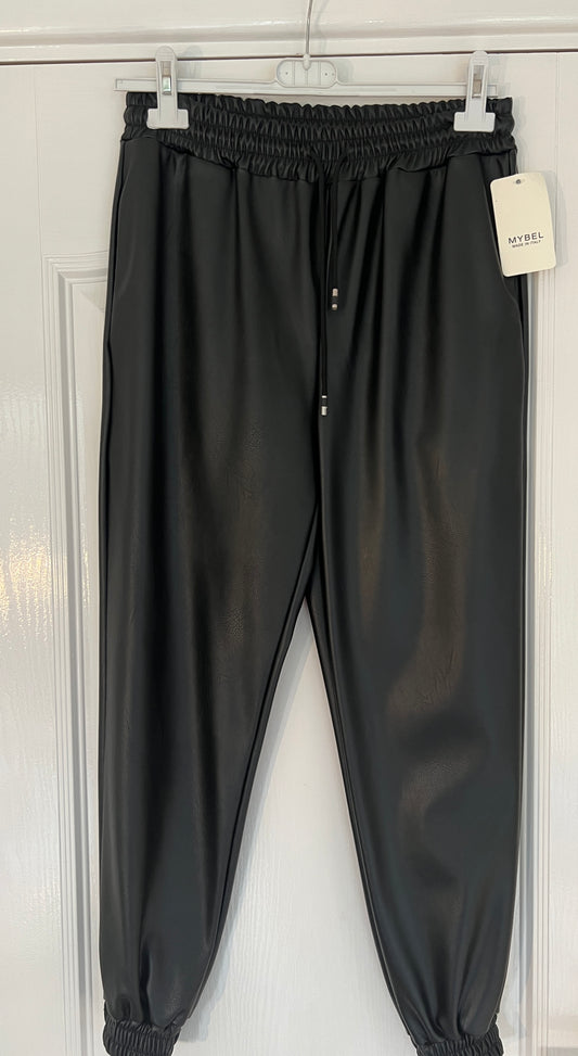 Faux leather cuffed joggers