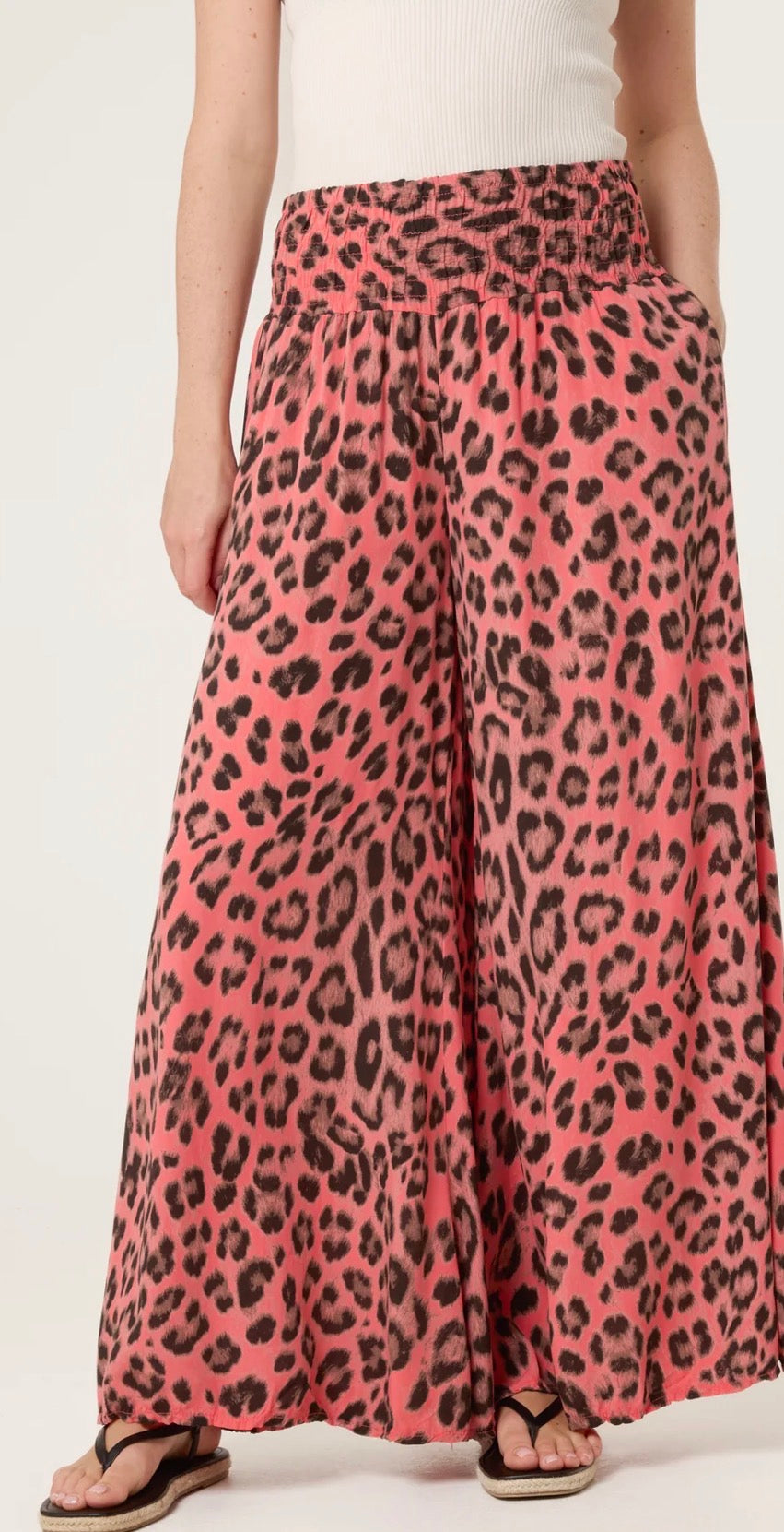 Leopard print wide leg trousers