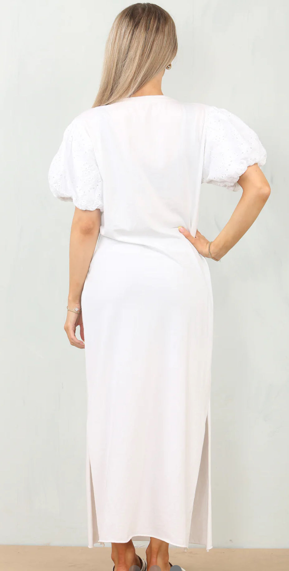 Puff sleeve anglaise maxi dress