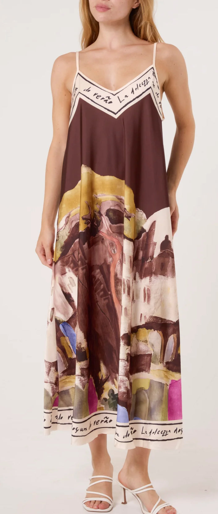 Cami border print dress (long)