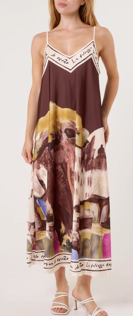 Cami border print dress (long)