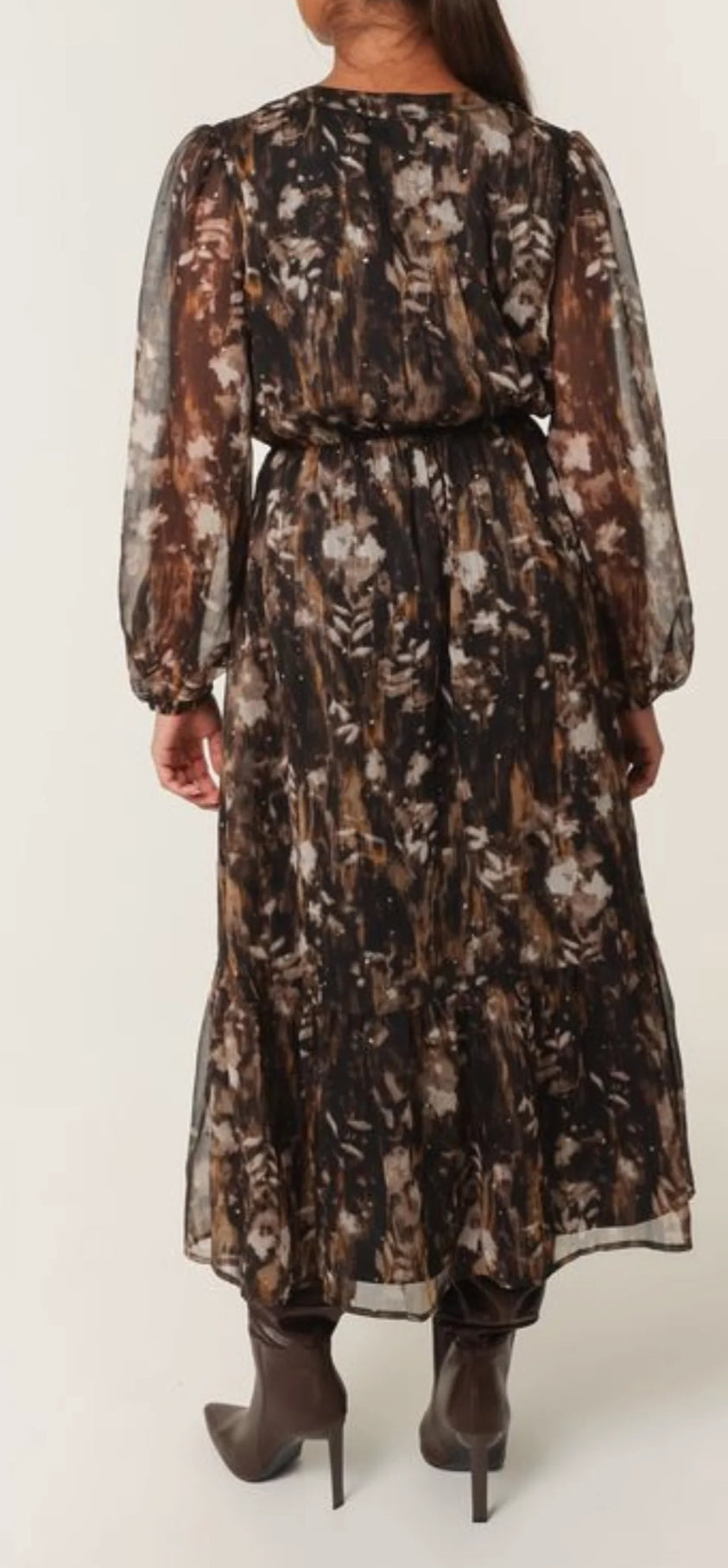 Leaf print diamante dress