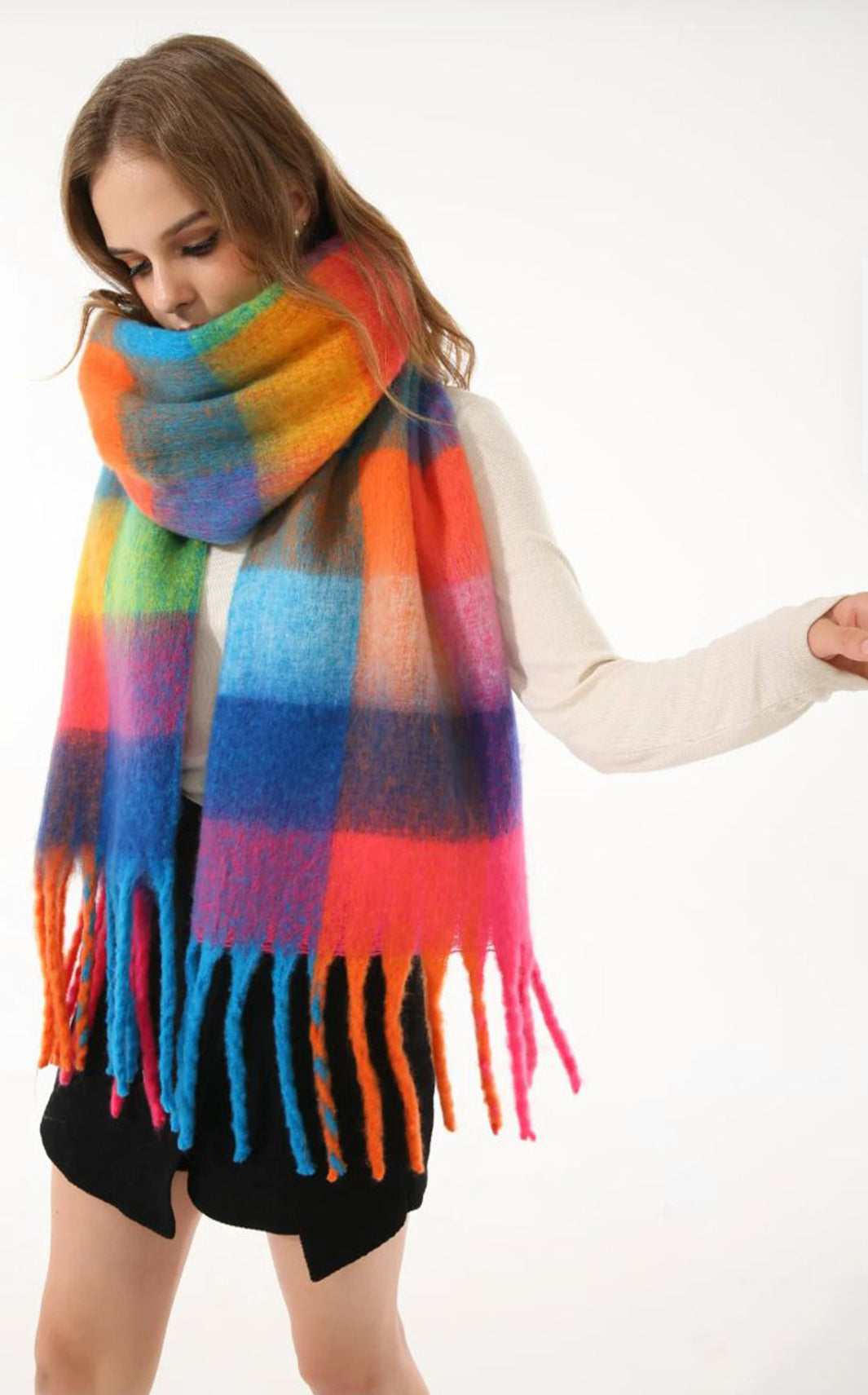 Tassel rainbow scarf