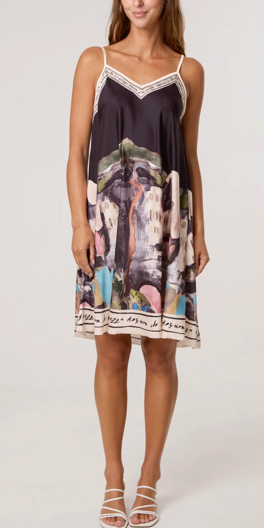 Cami border print dress (short)