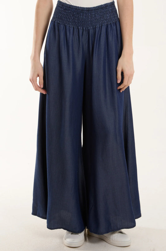 Wide leg denim pocket trousers