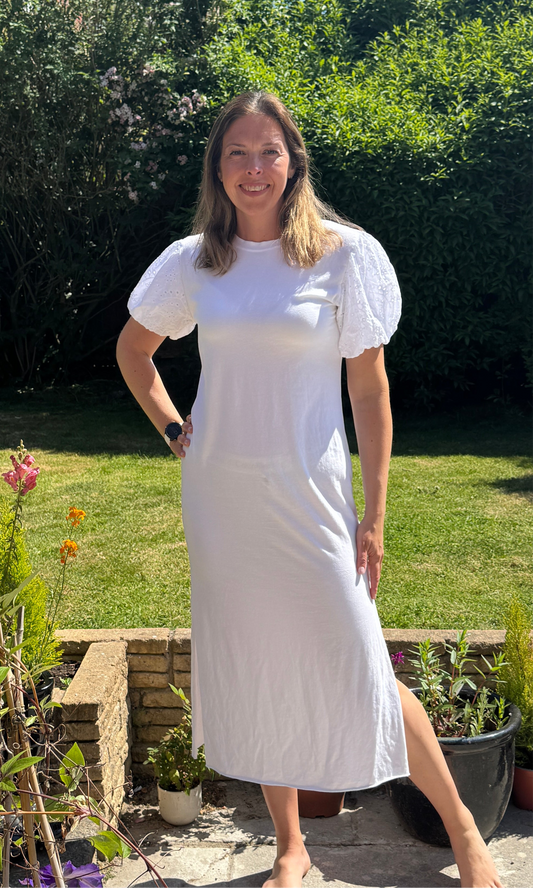 Puff sleeve anglaise maxi dress