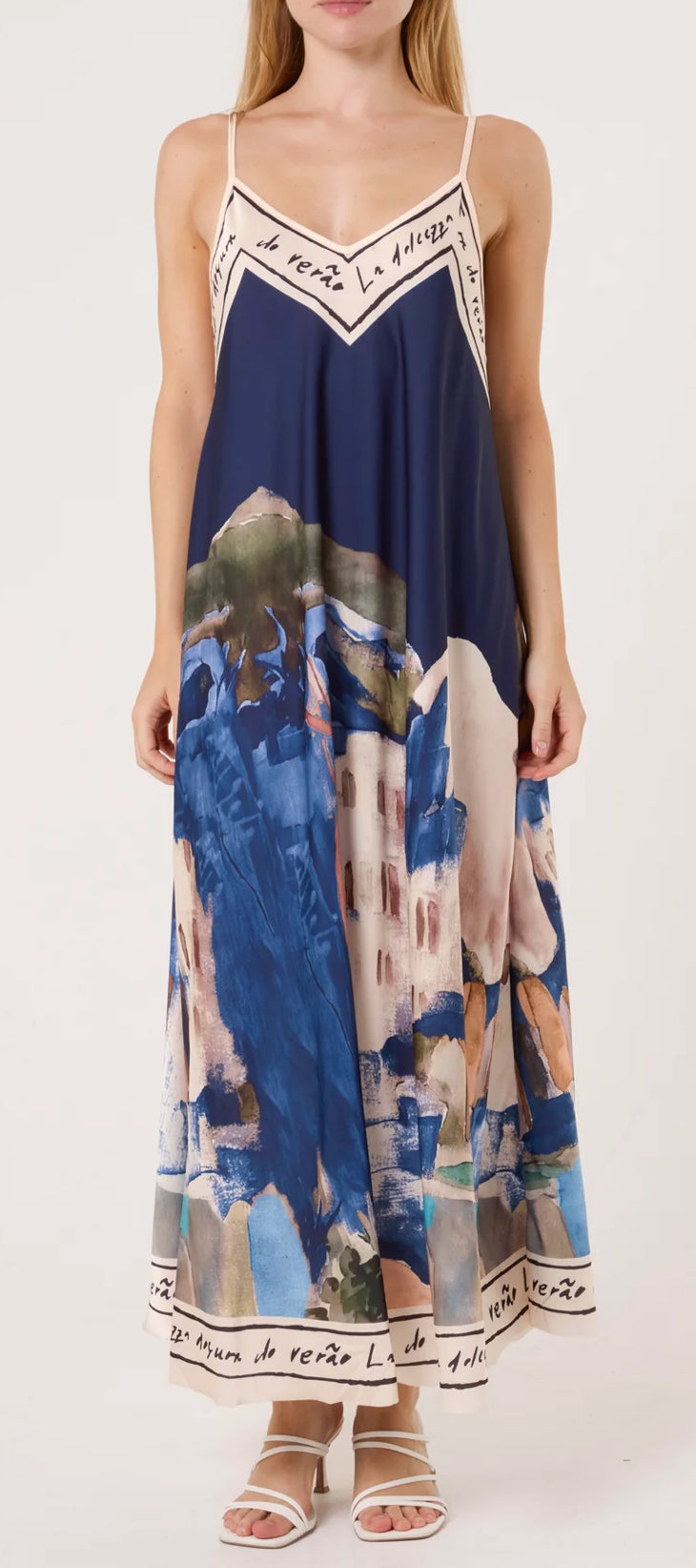 Cami border print dress (long)