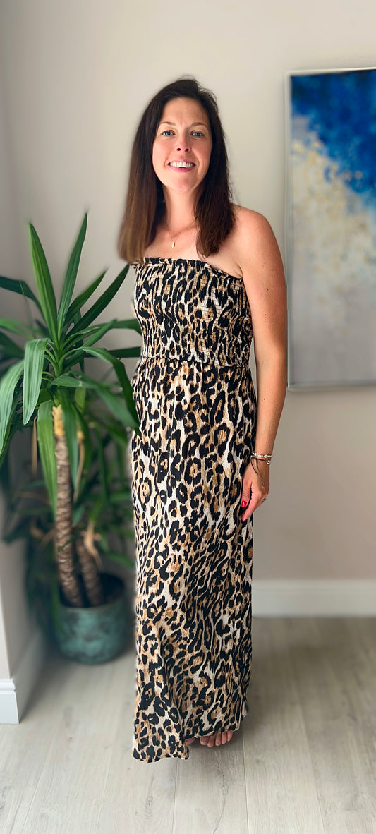 Strapless animal maxi dress