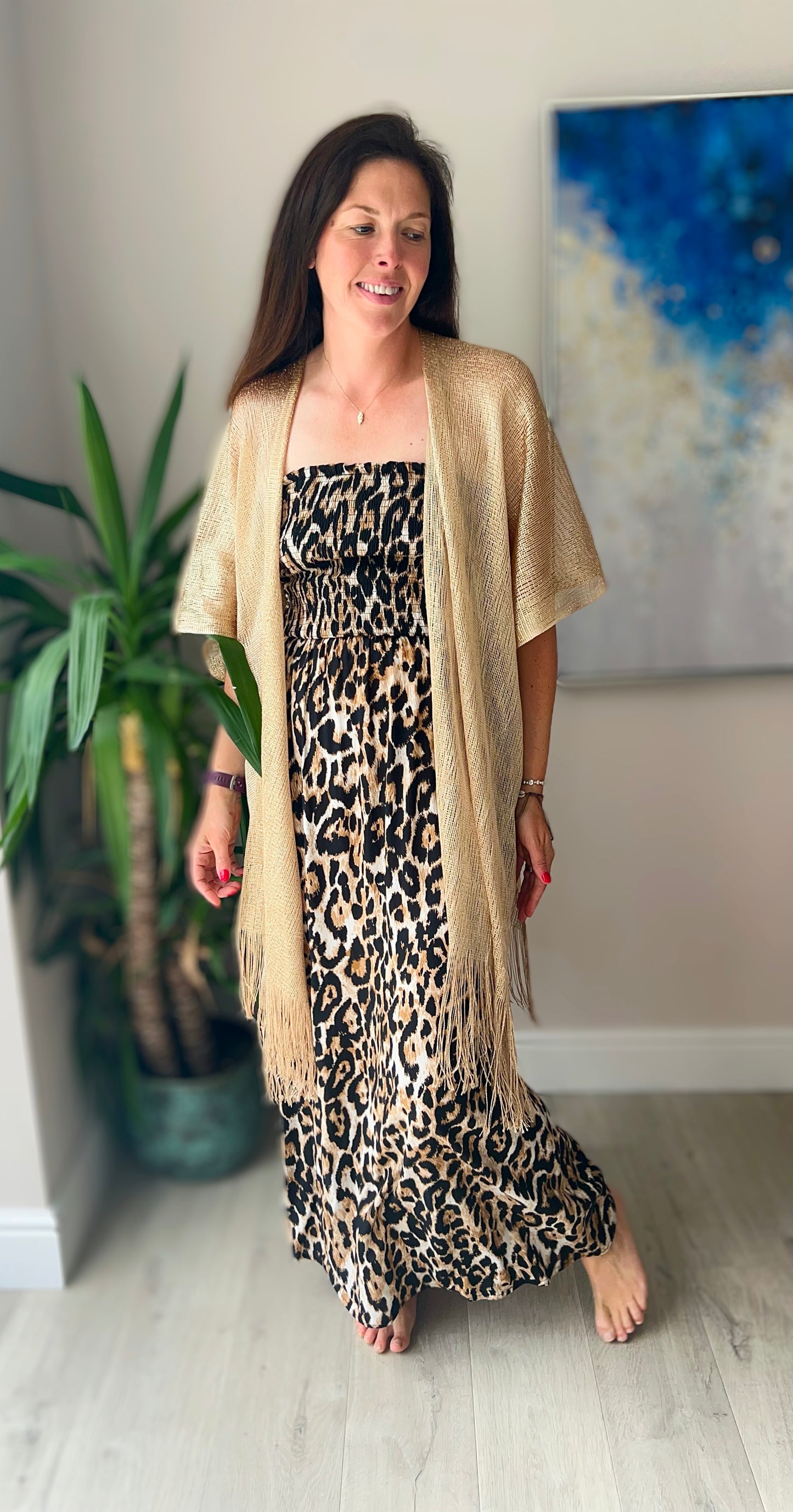 Strapless animal maxi dress