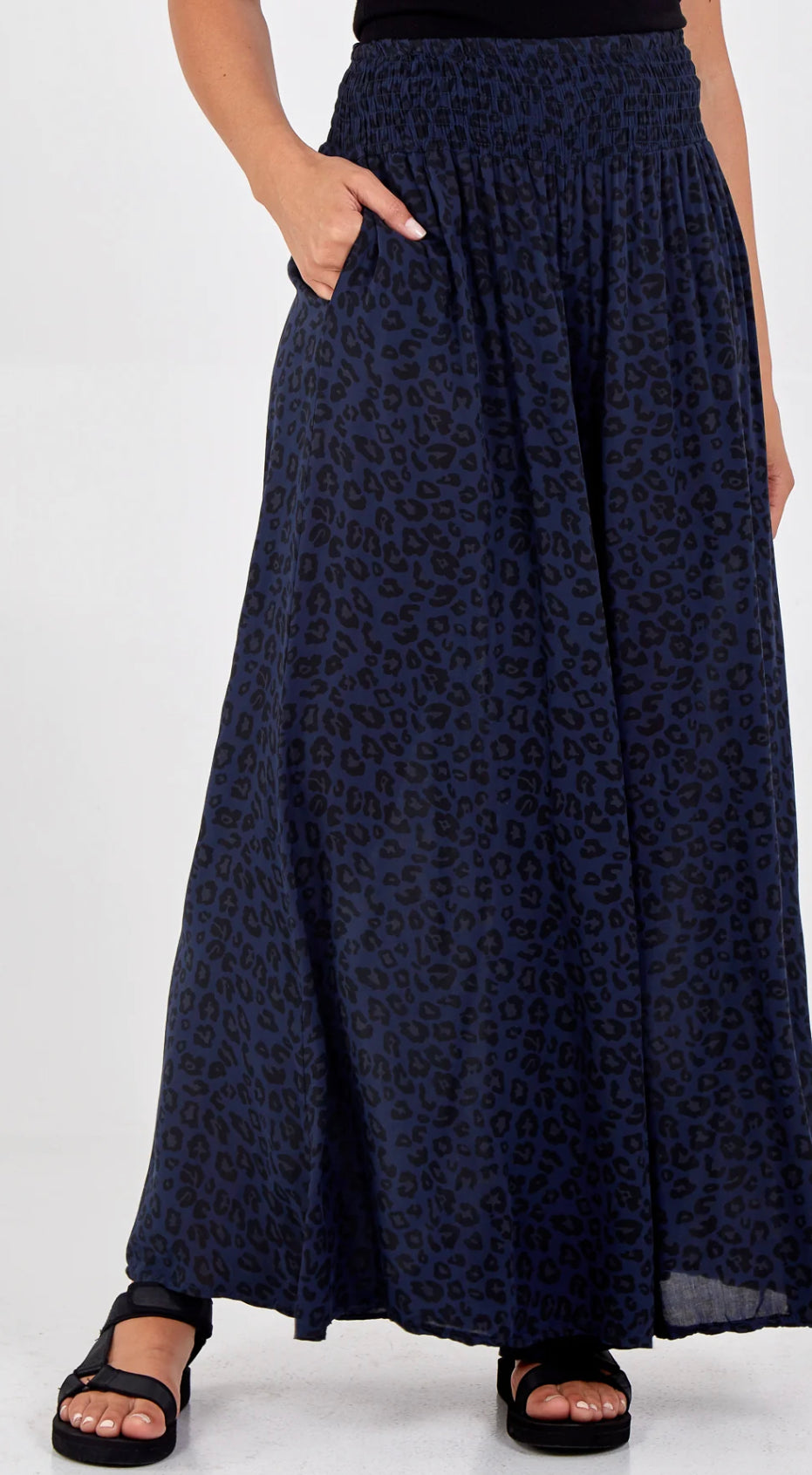 Leopard print wide leg trousers