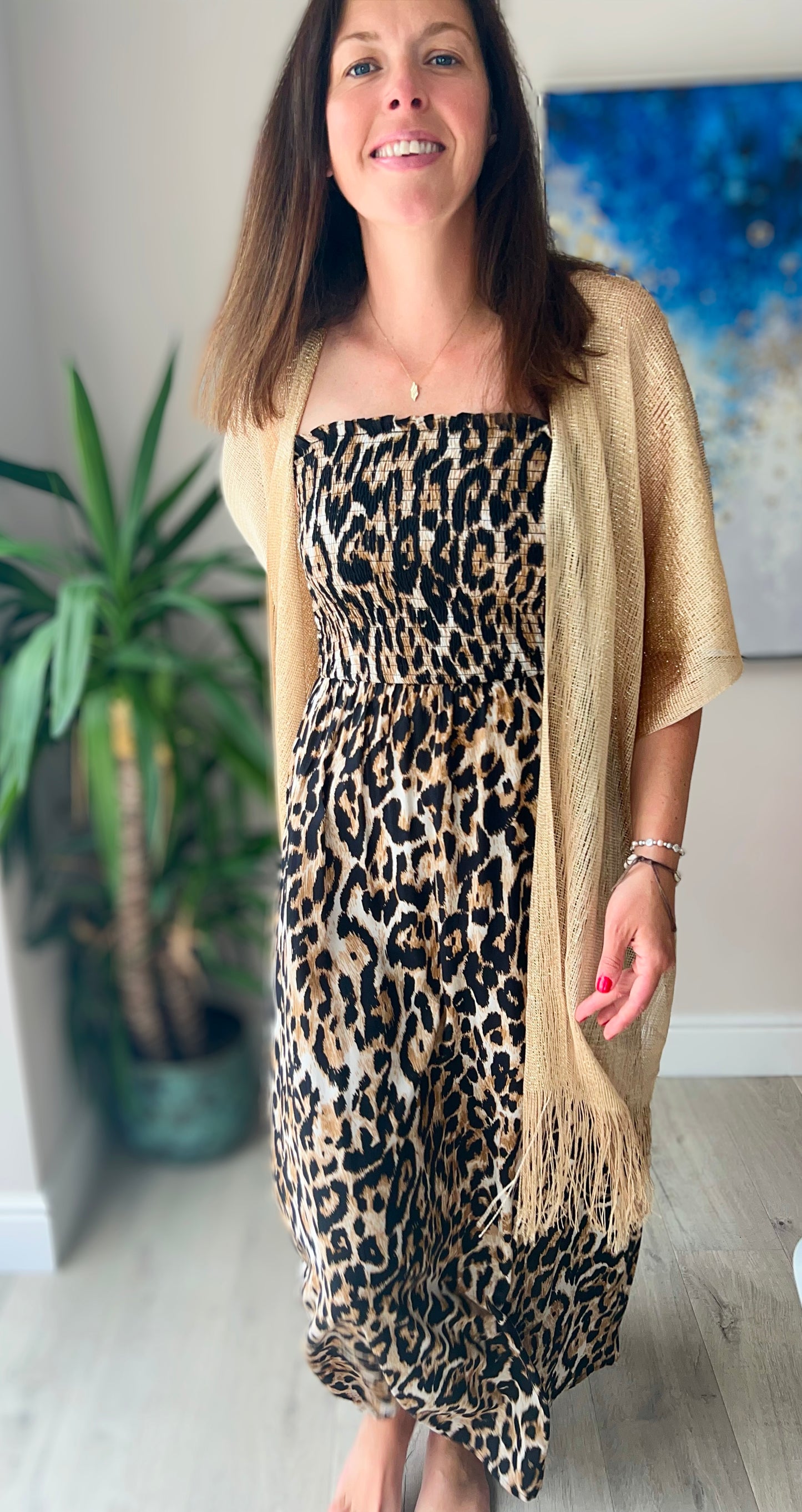 Strapless animal maxi dress