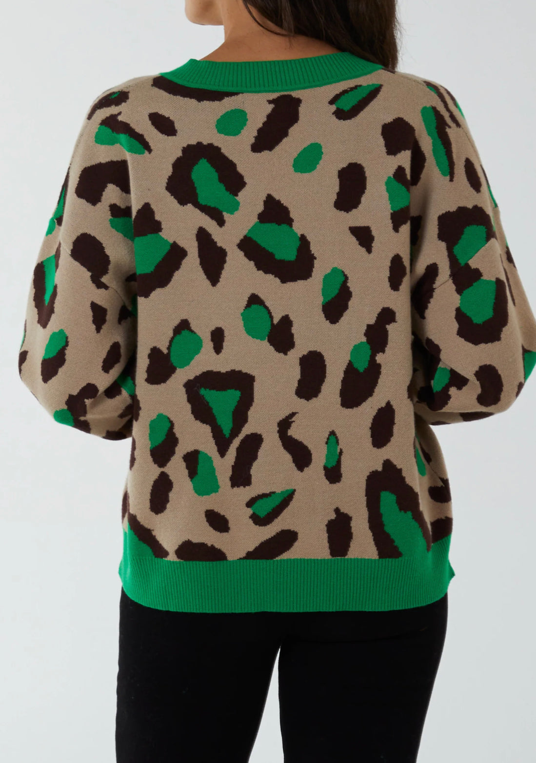 Ribbed detail animal print jumper