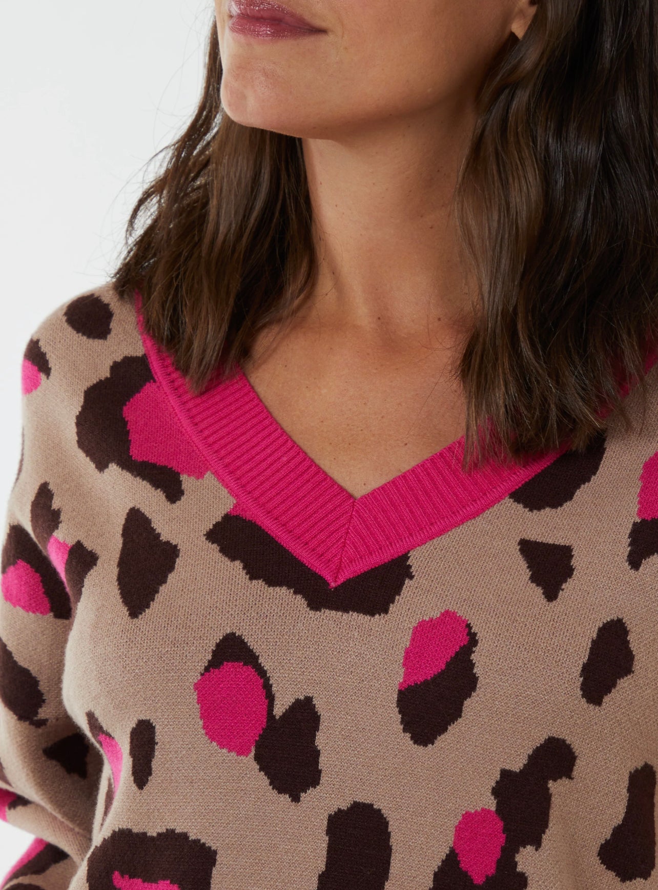 Ribbed detail animal print jumper