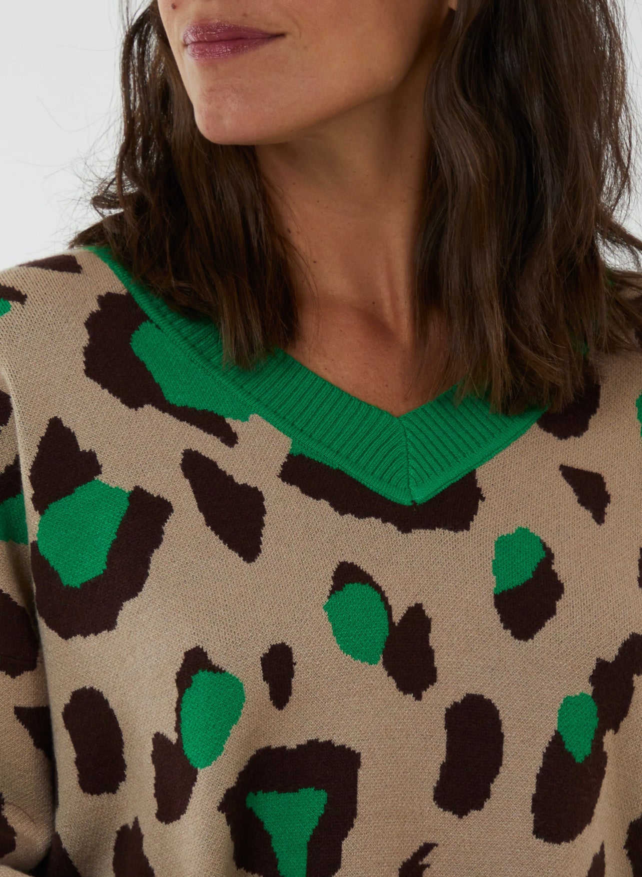 Ribbed detail animal print jumper