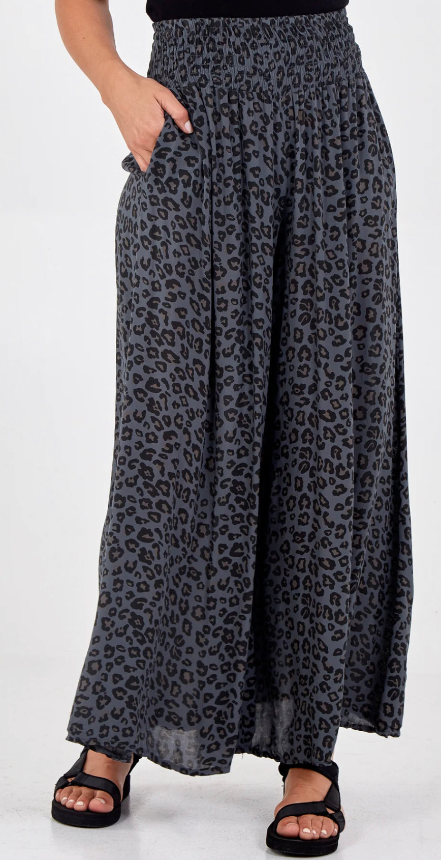 Leopard print wide leg trousers