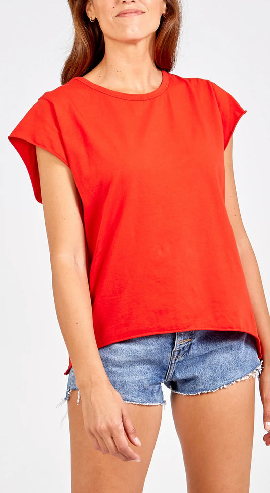 Cap sleeve roll edged top