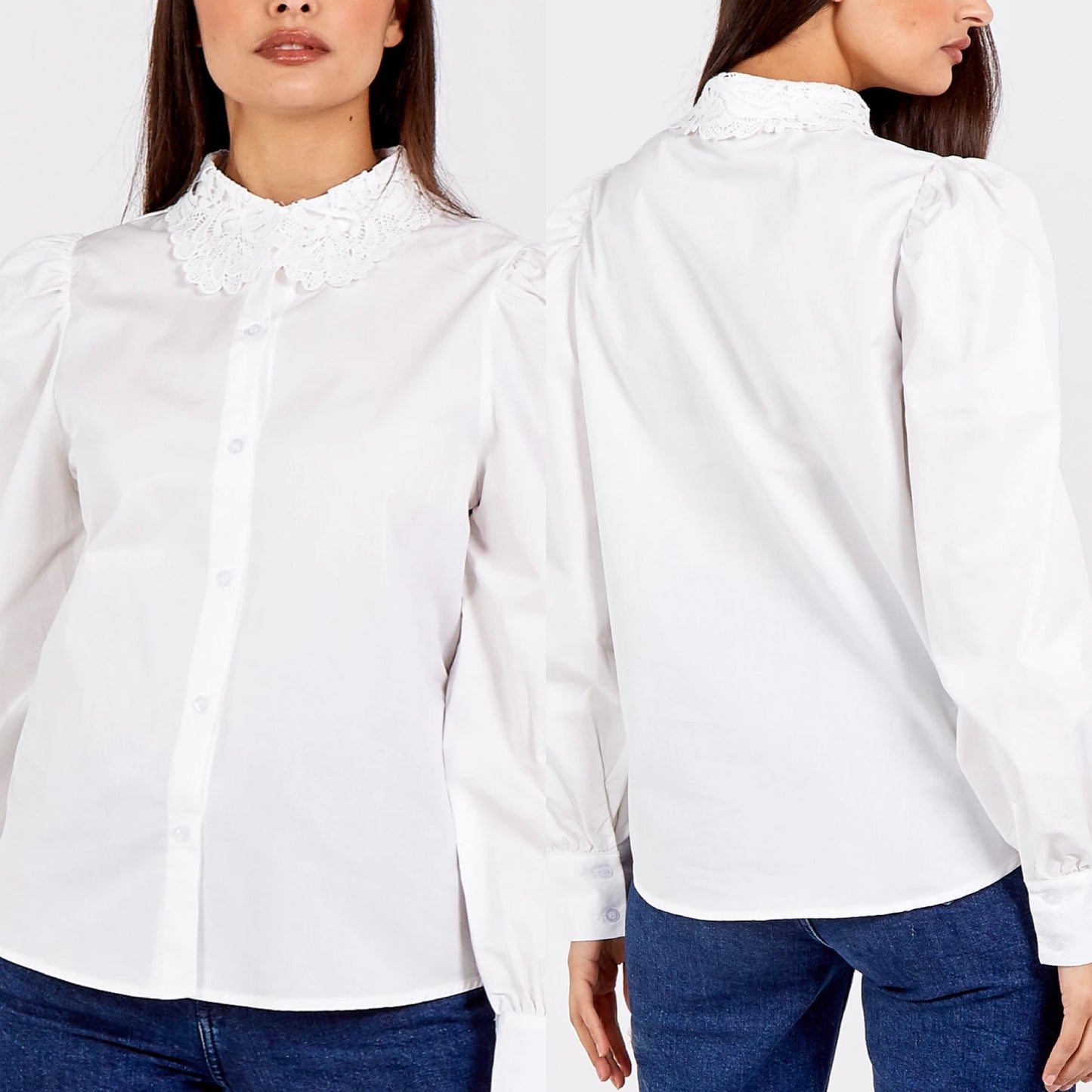 Puff sleeve embroidered collar shirt