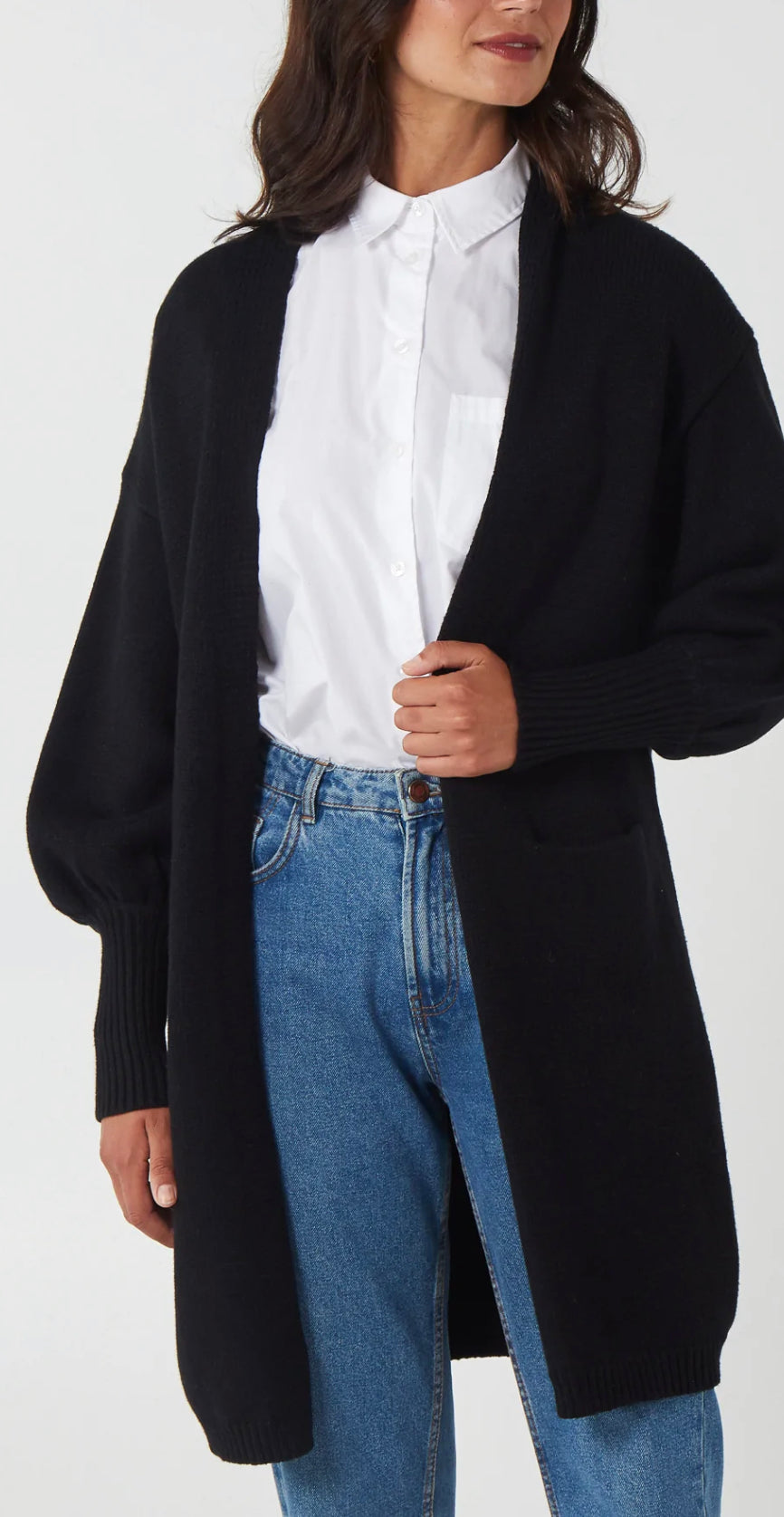 Balloon sleeve longline cardigan