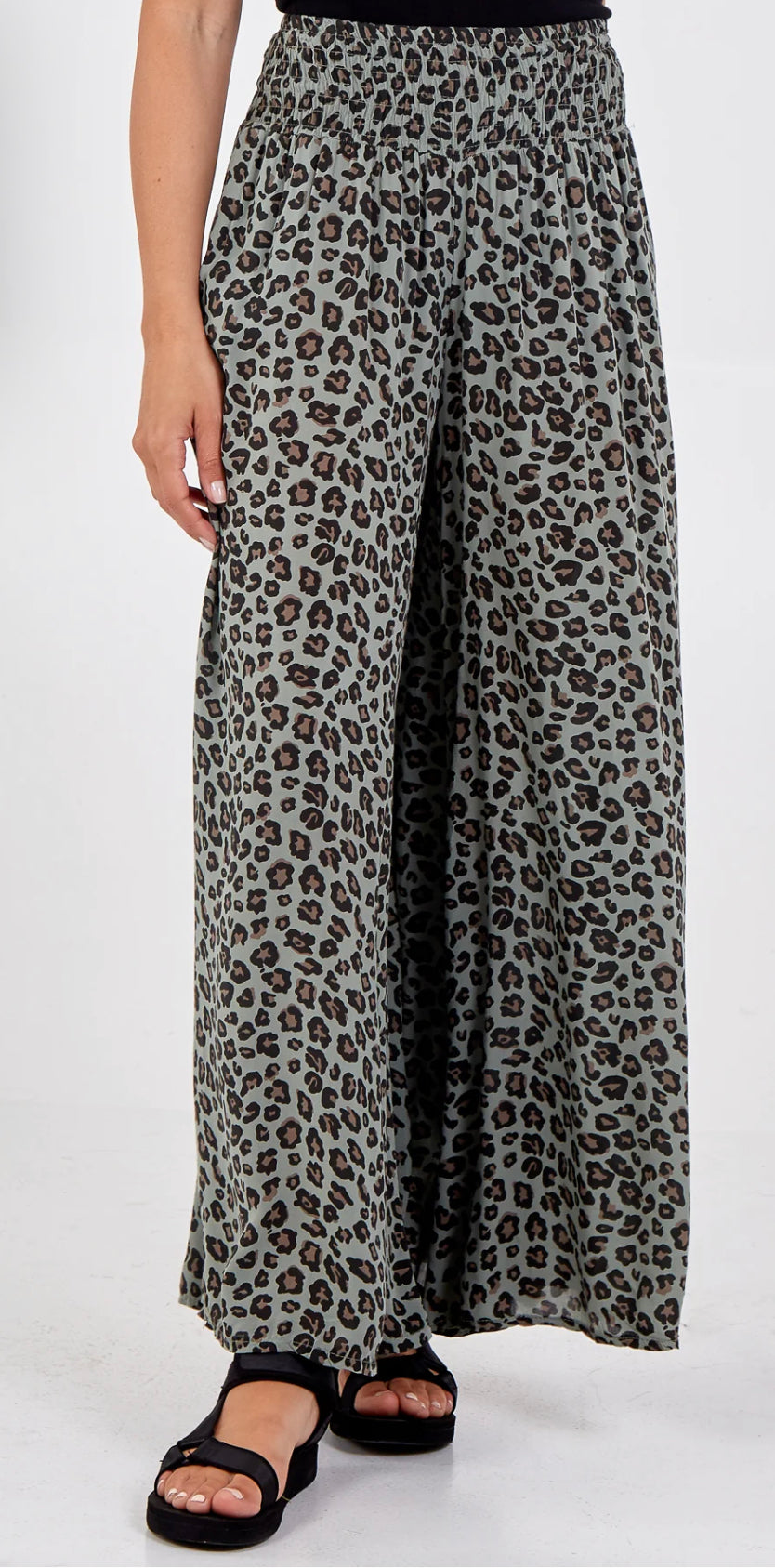 Leopard print wide leg trousers