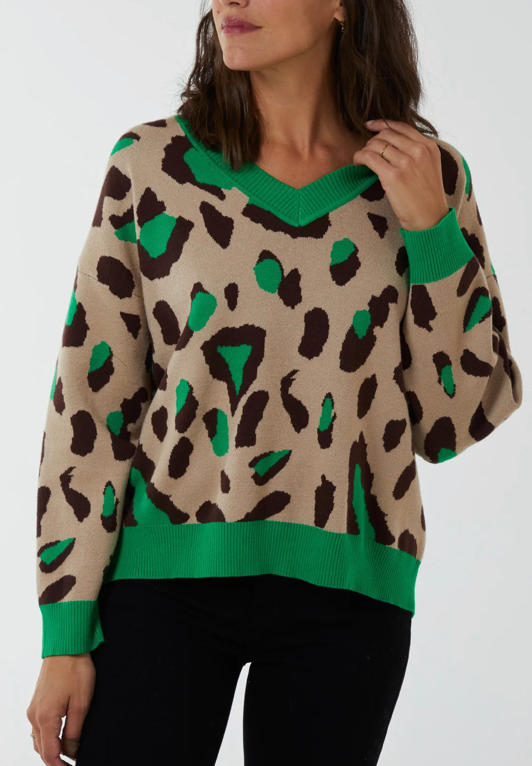 Ribbed detail animal print jumper