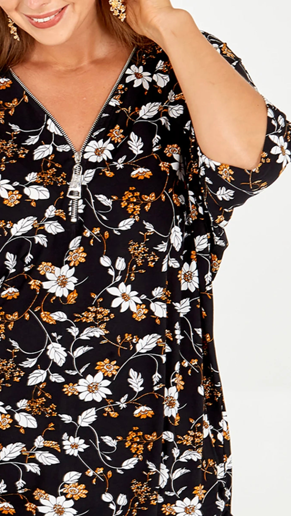 Floral print zip front top