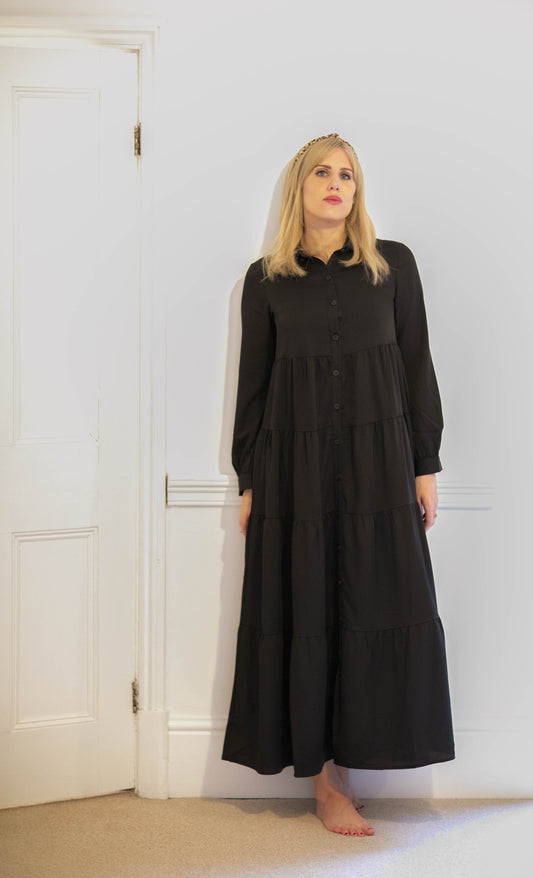 Tiered maxi shirt dress