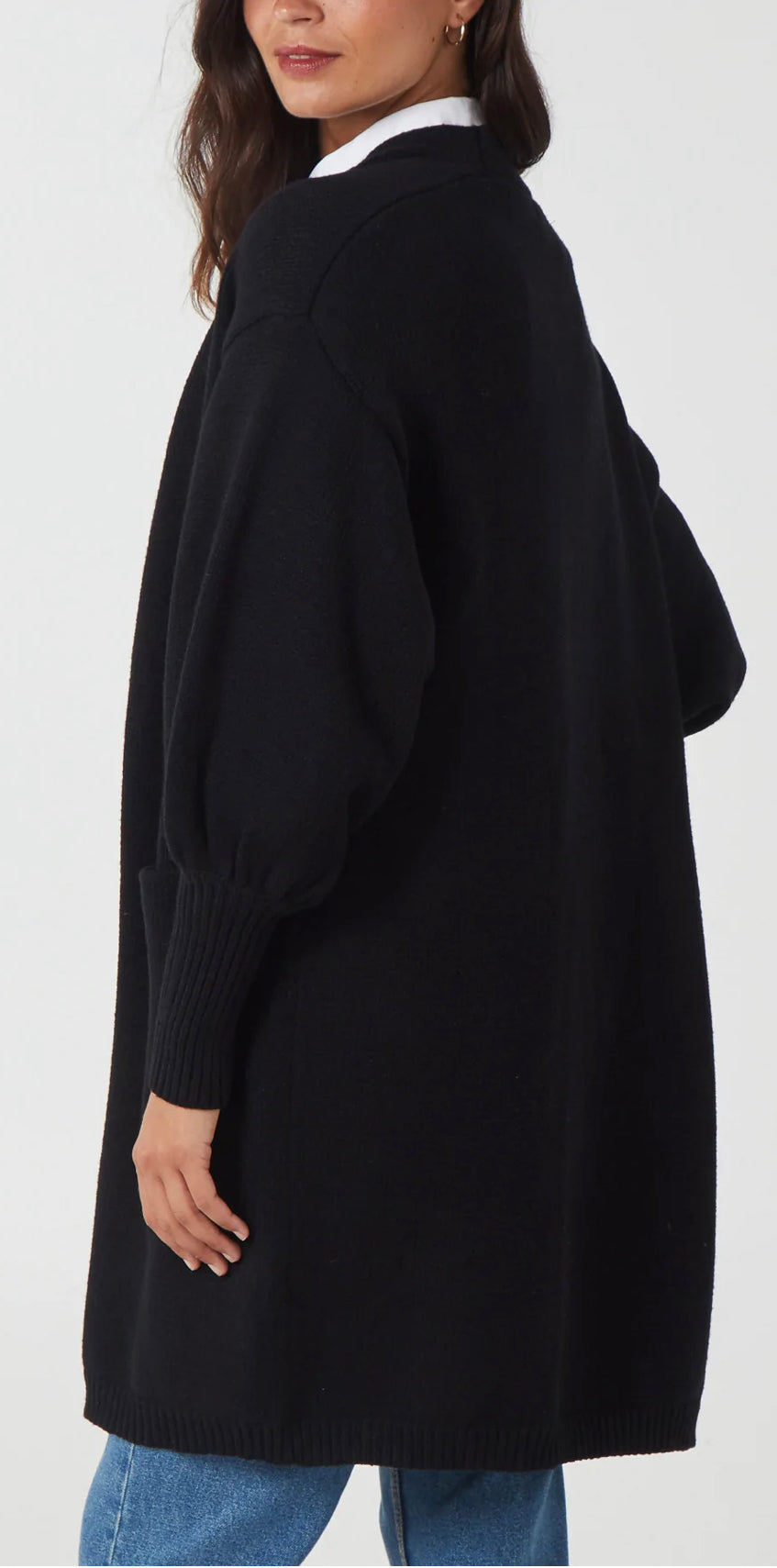 Balloon sleeve longline cardigan