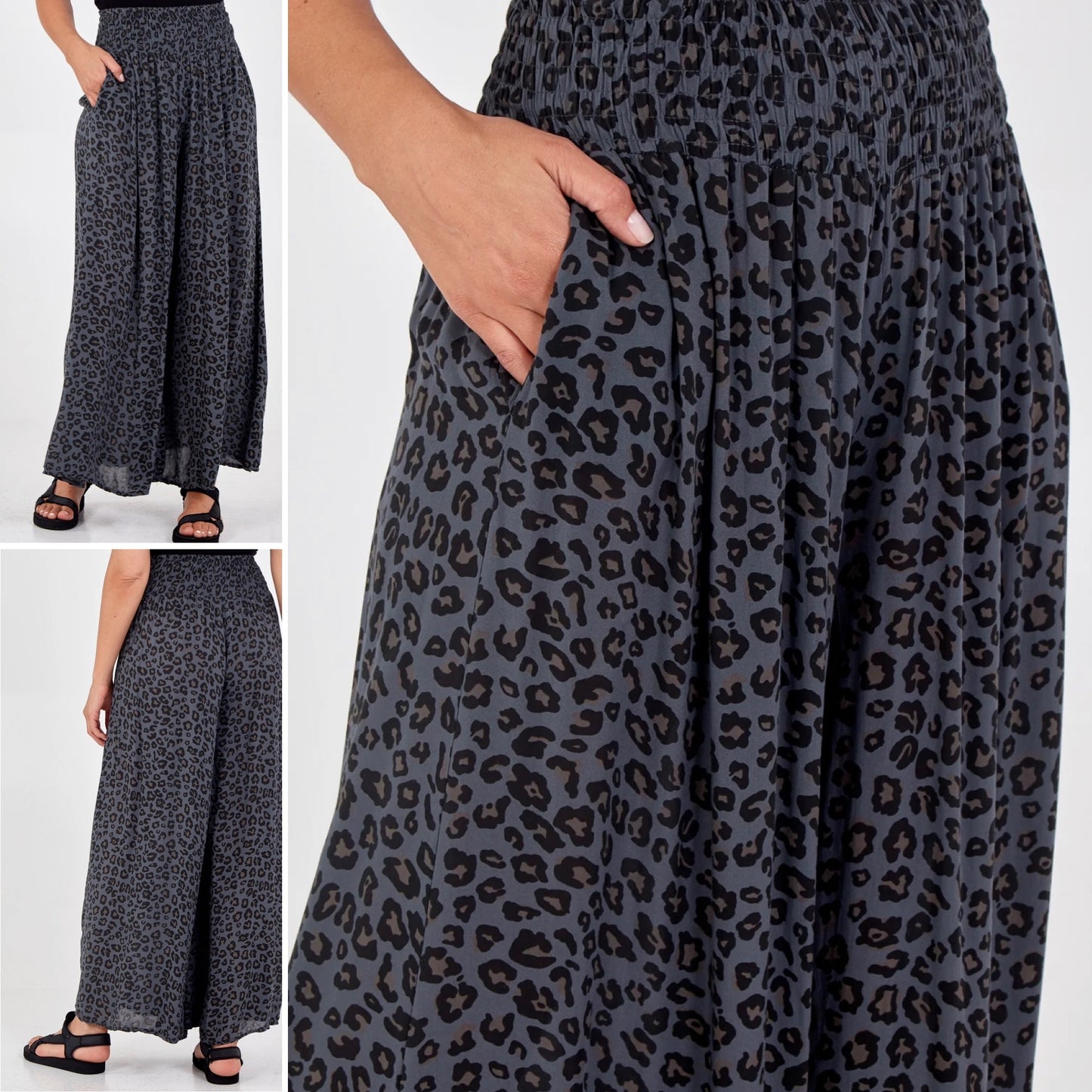 Leopard print wide leg trousers